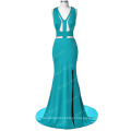 Grace Karin 2016 Dark Turquoise Deep V-Neck Backless High-Split Vestidos de noite GK000047-1